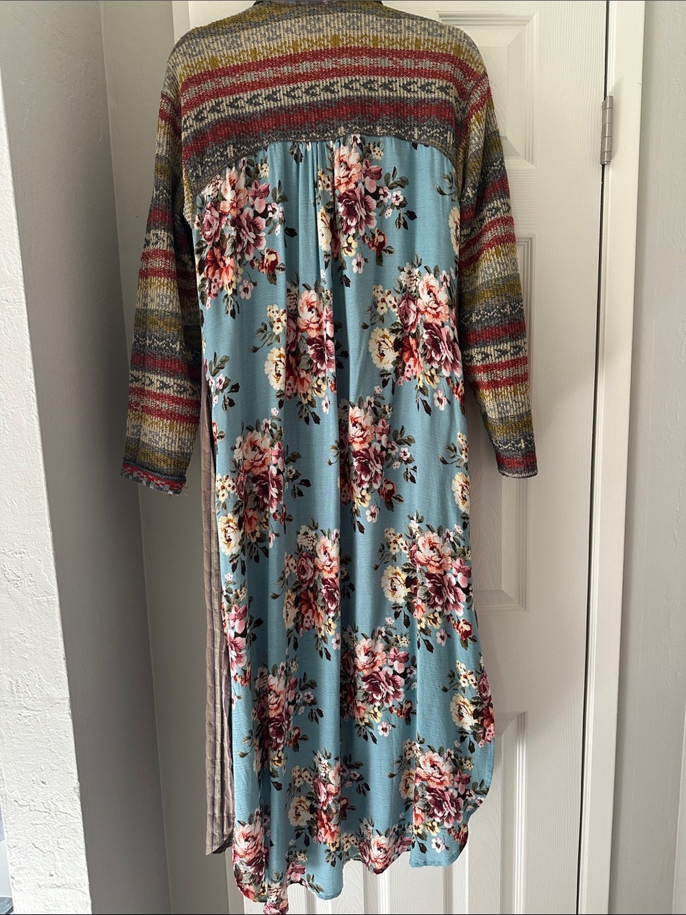 Boho Floral-Panel Maxi Dress in Blue and Multicolor - Picture 7 of 9
